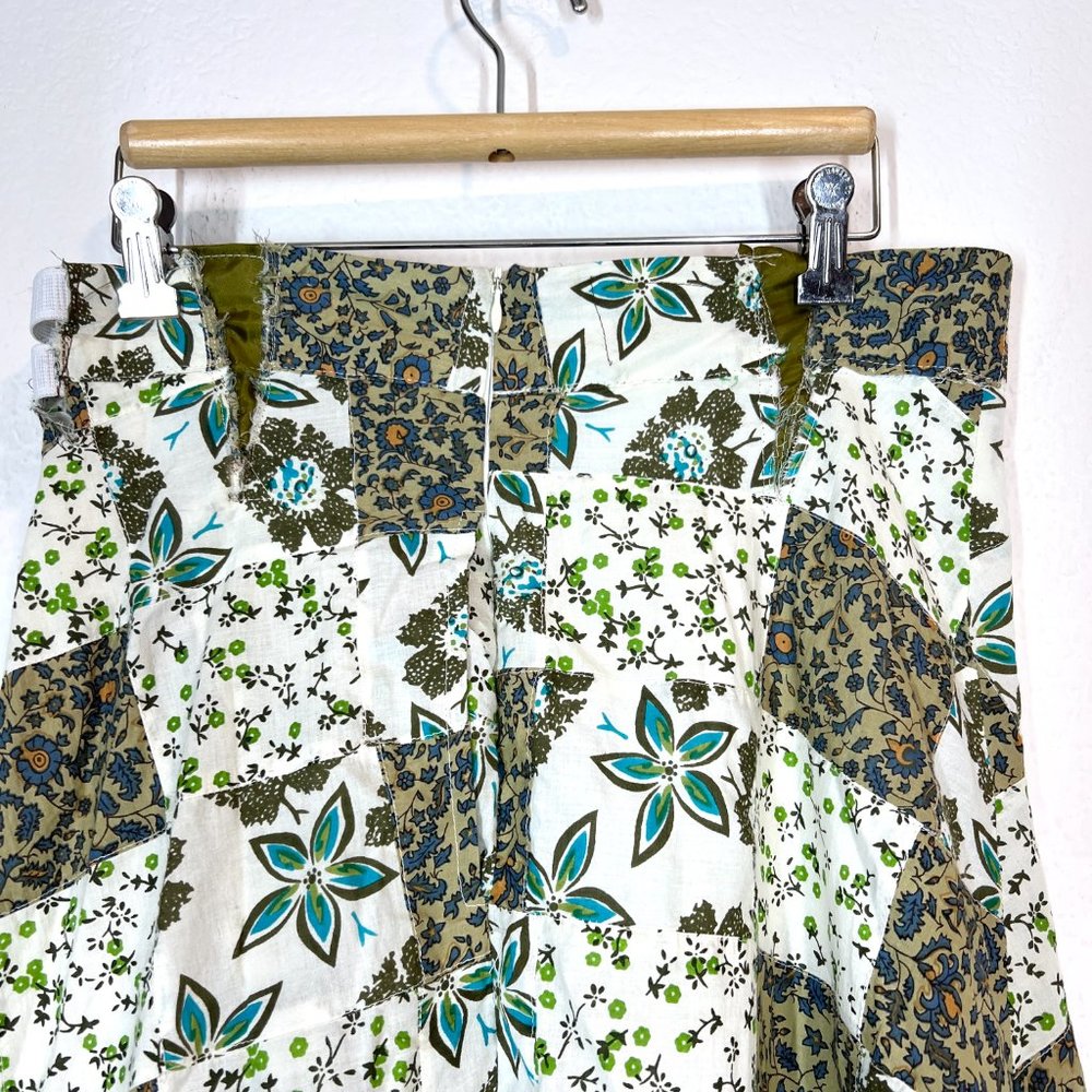 Anthropologie Floral Patchwork Maxi Skirt Ruffle Cotton Blue Motif Modified - Picture 7 of 12